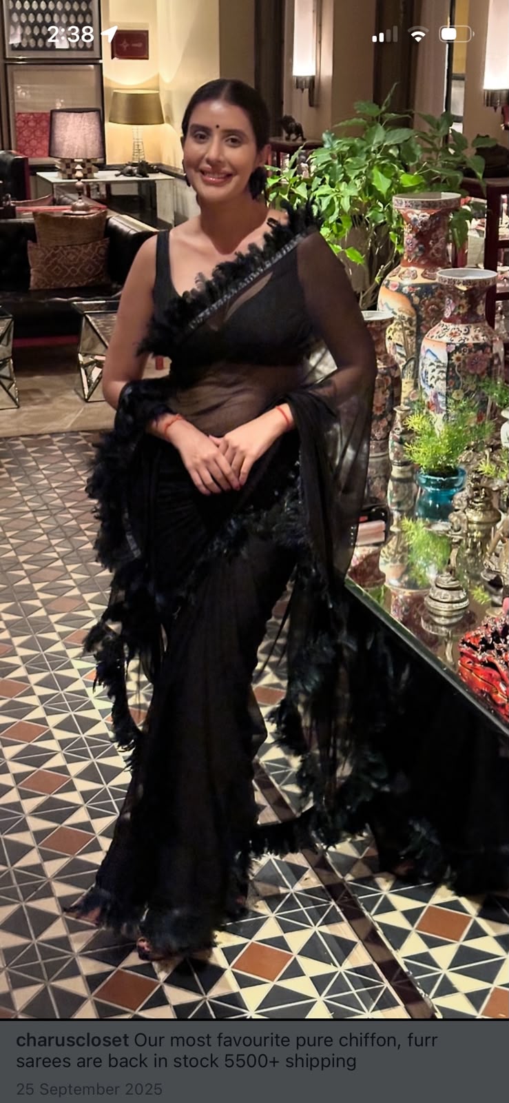 Black Pure Chiffon Furr Saree