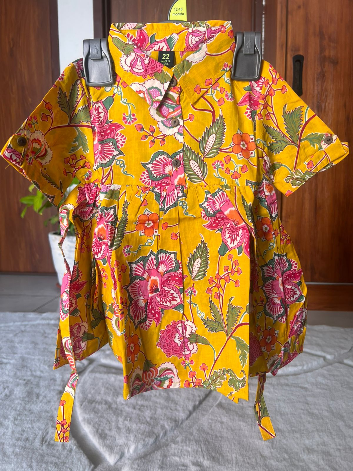 Yellow Printed Cotton Dress with Collor