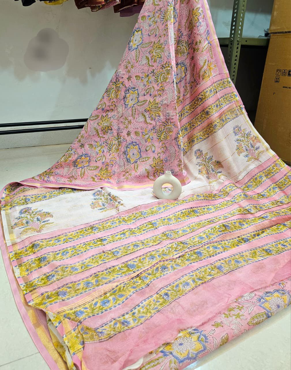 Traditional Hand Block Printed Chanderi Silk Sarees with Blouse Natural Dye n Colors