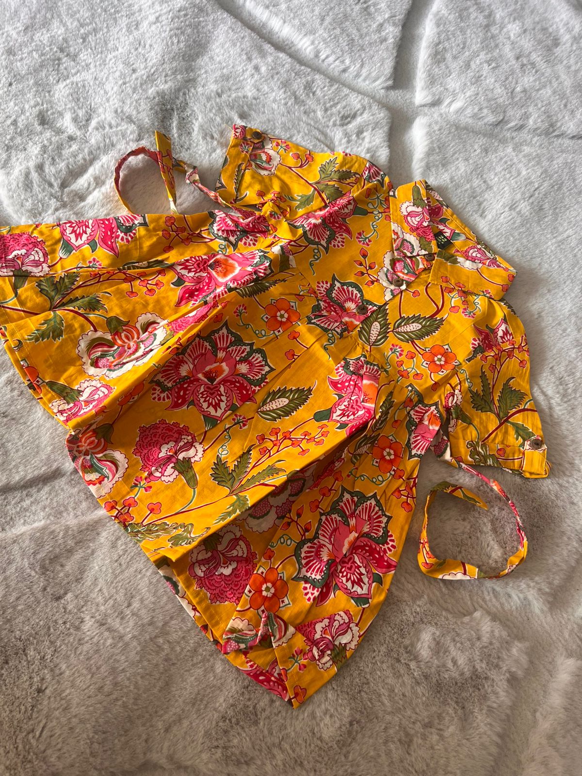 Yellow Printed Cotton Dress with Collor