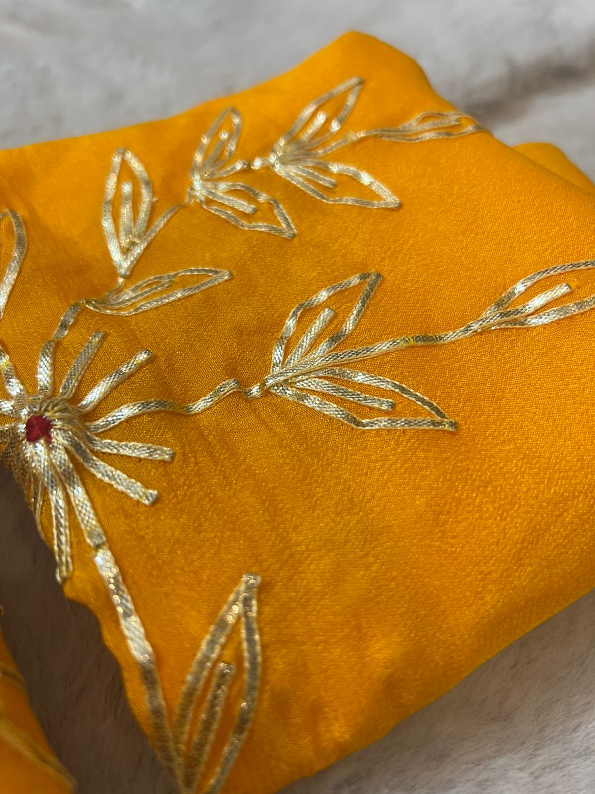 Pure Chiffon Gota Zaal Work Yellow Saree with Pure Crêpe Gota Zaal Work Blouse Piece