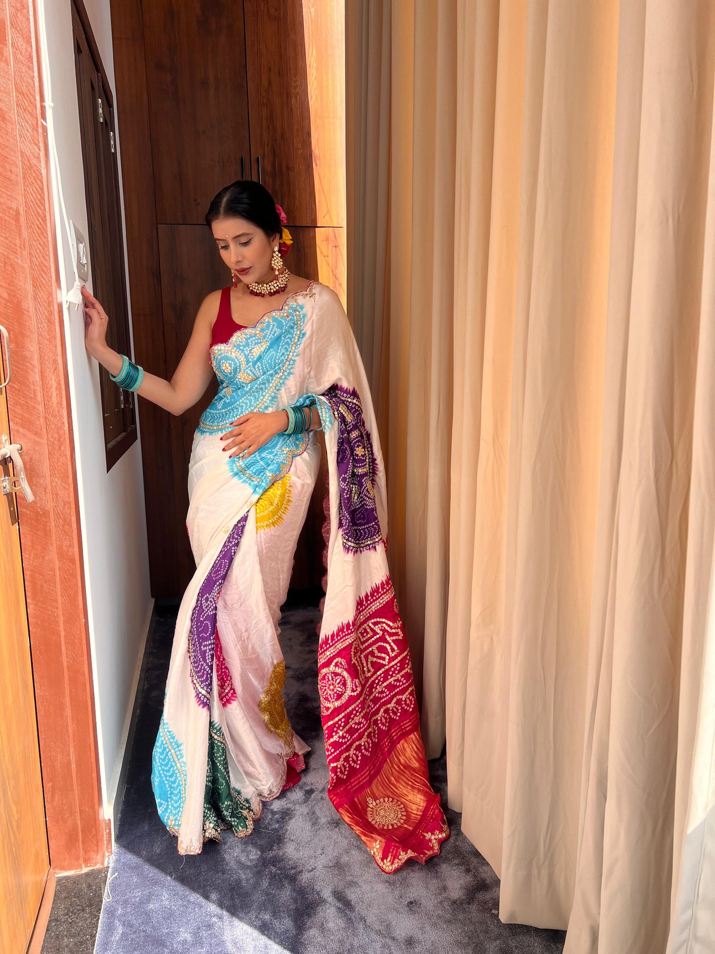 Multi-Color Bandhini Gazi Silk Saree