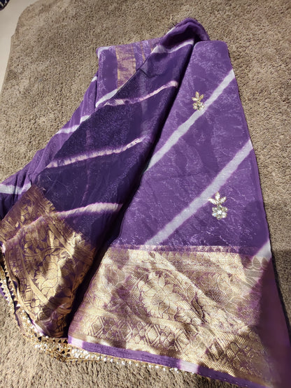 Beautiful Purple Color Lahariya Designer Saree with Blouse Piece