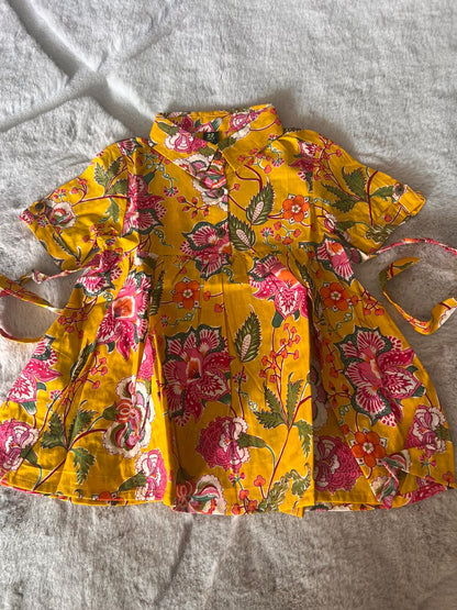 Yellow Printed Cotton Dress with Collor