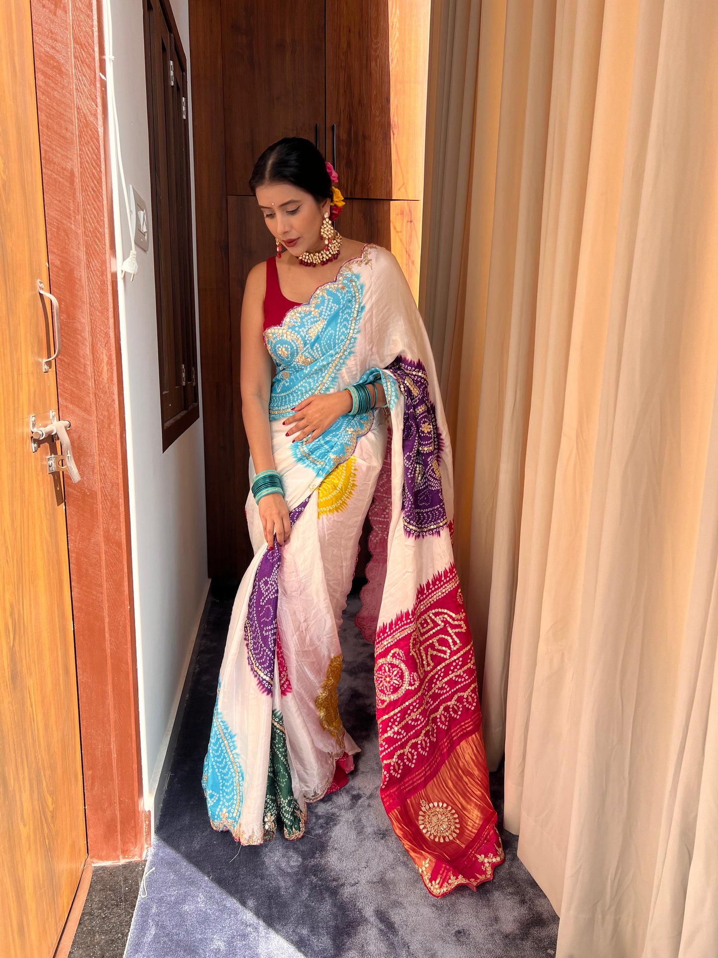 Multi-Color Bandhini Gazi Silk Saree