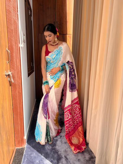 Multi-Color Bandhini Gazi Silk Saree