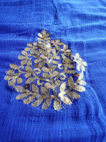 Beautiful Blue Chifffon Saree Gota Work all over the Saree with Same Fabric Blouse Piece