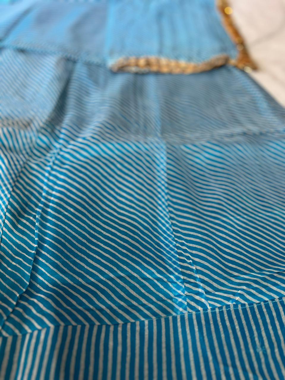 Blue Color Pure Organza Lahariya Poshak (Stitched in Free Size)