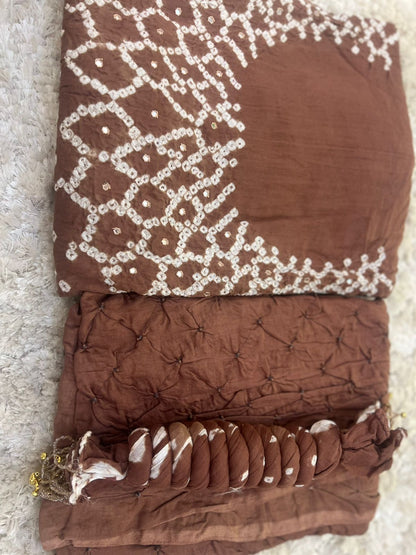 Beautiful Brown Color Designer Mirror Work Haath Ka Bana Bandini Suit (Unstitched)