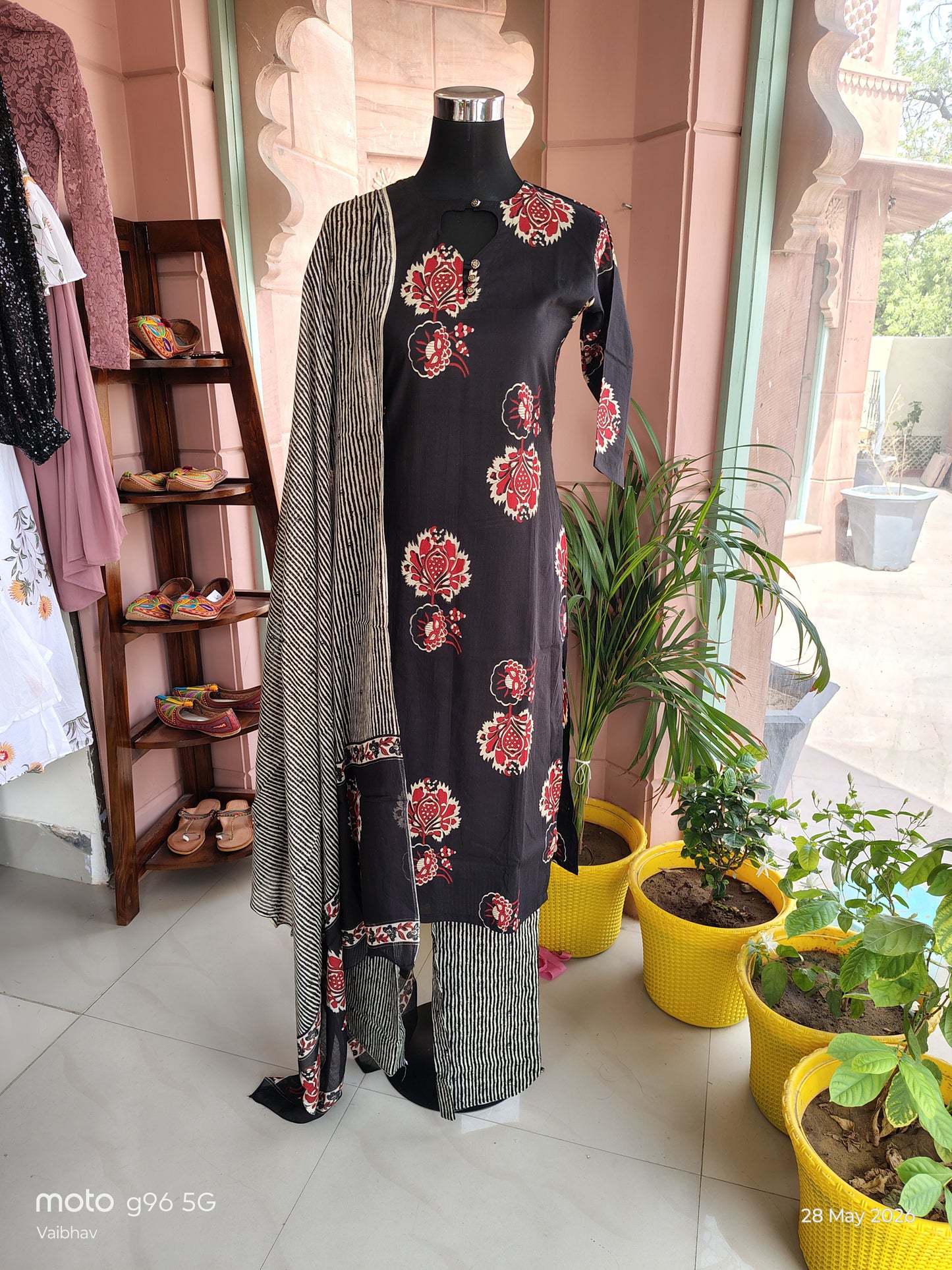 Beautiful Black Color Designer Neckline Tarapur Bombay Suit (Size: S)