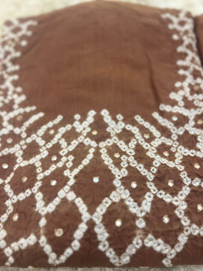 Beautiful Brown Color Designer Mirror Work Haath Ka Bana Bandini Suit (Unstitched)