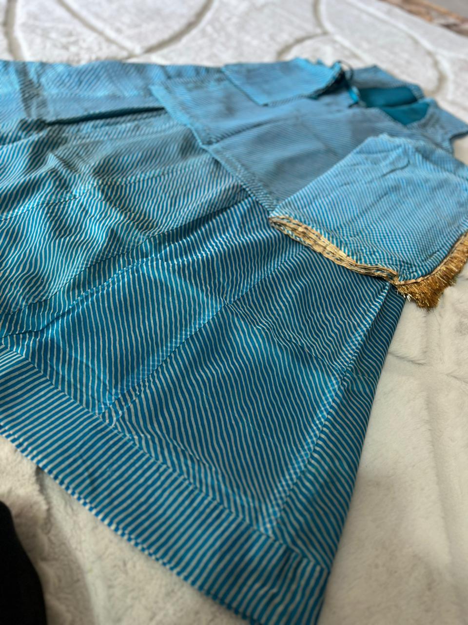 Blue Color Pure Organza Lahariya Poshak (Stitched in Free Size)