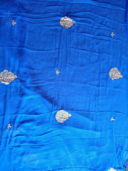 Beautiful Blue Chifffon Saree Gota Work all over the Saree with Same Fabric Blouse Piece