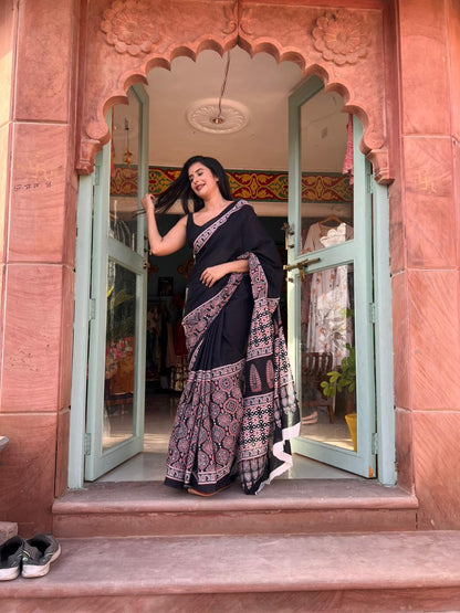 Beautiful Black Cotton Saree