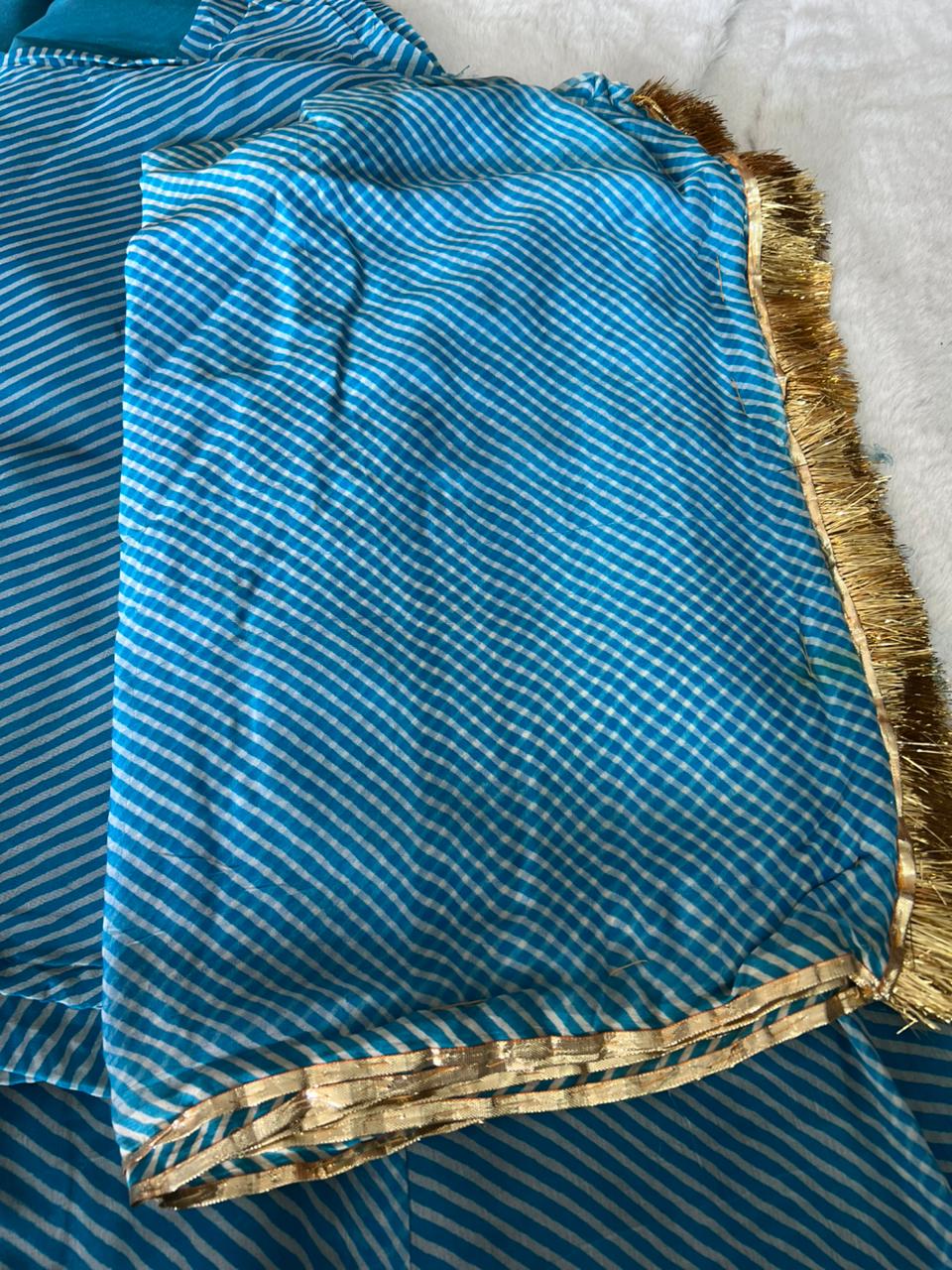 Blue Color Pure Organza Lahariya Poshak (Stitched in Free Size)