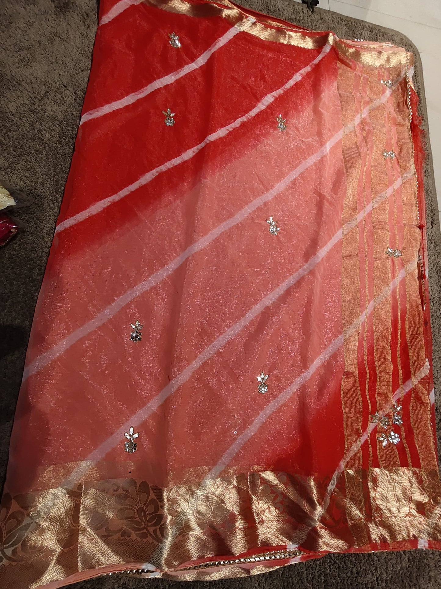 Beautiful Red-Pink Color Lahariya Designer Saree with Blouse Piece