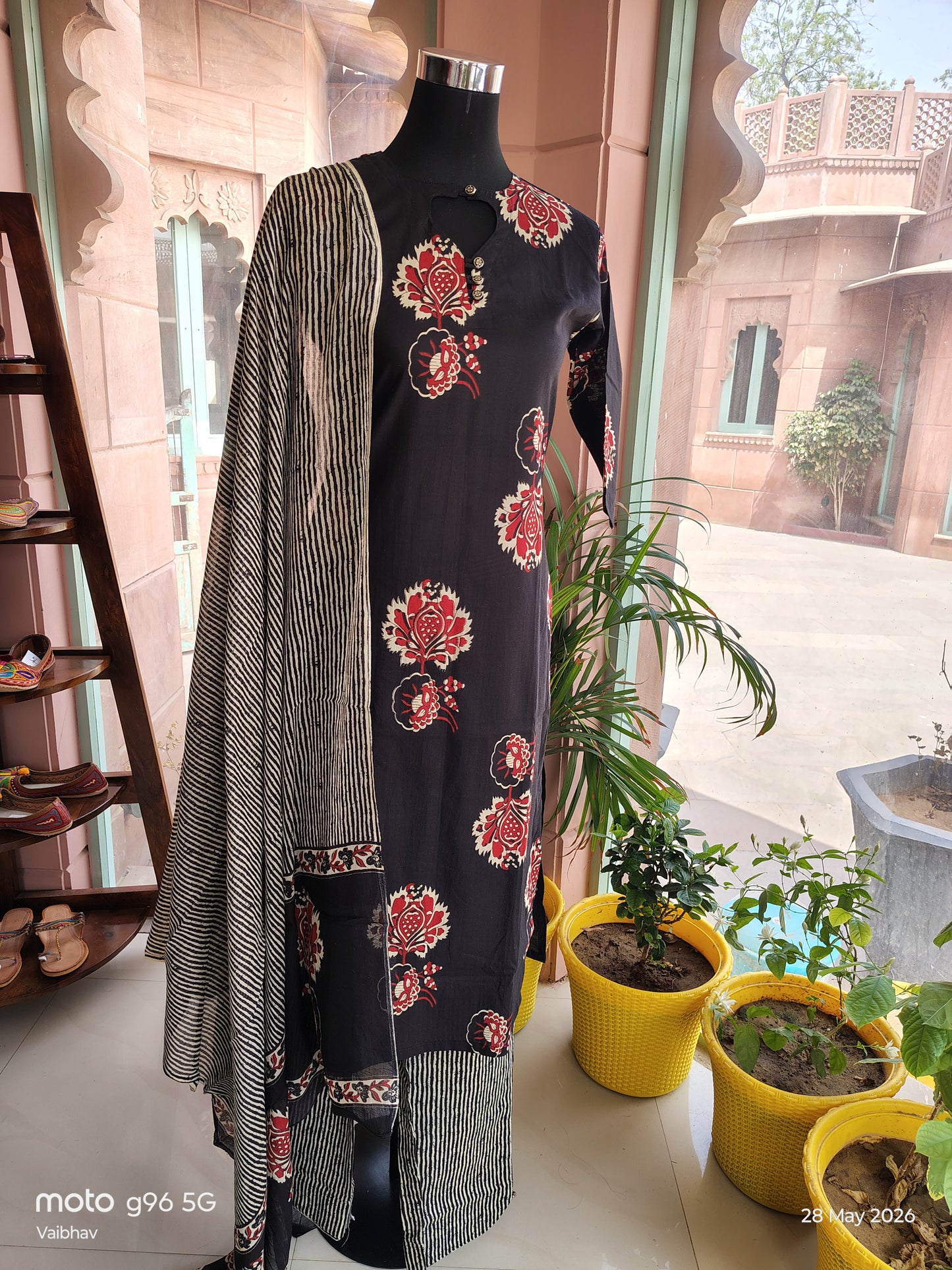 Beautiful Black Color Designer Neckline Tarapur Bombay Suit (Size: S)