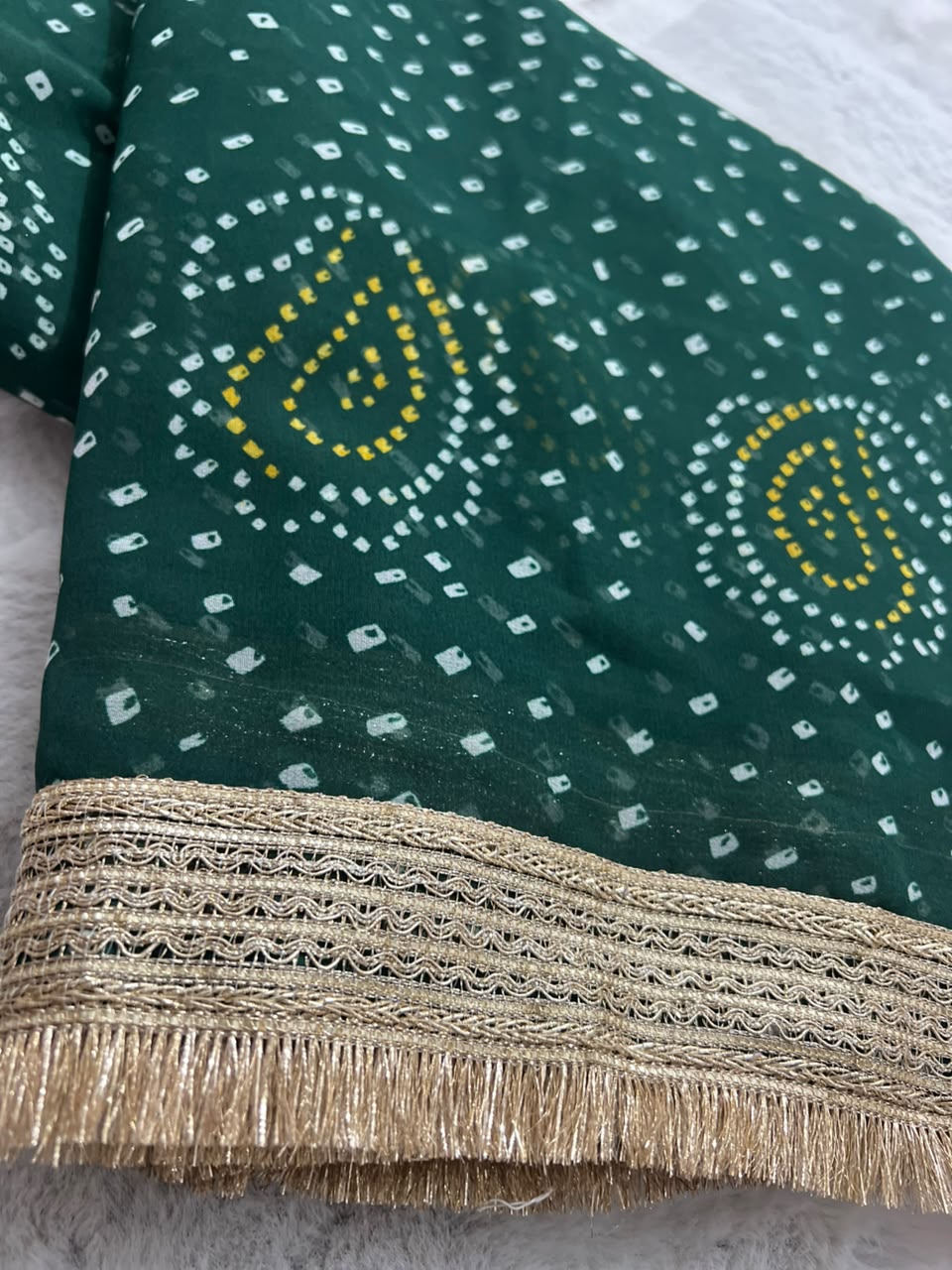 Beautiful Green Color Karva Chauth Special Bandhini Saree