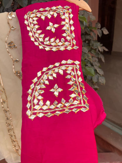 Pure Chiffon Jaal Work White Saree with Pure Crepe Angi Blouse Piece