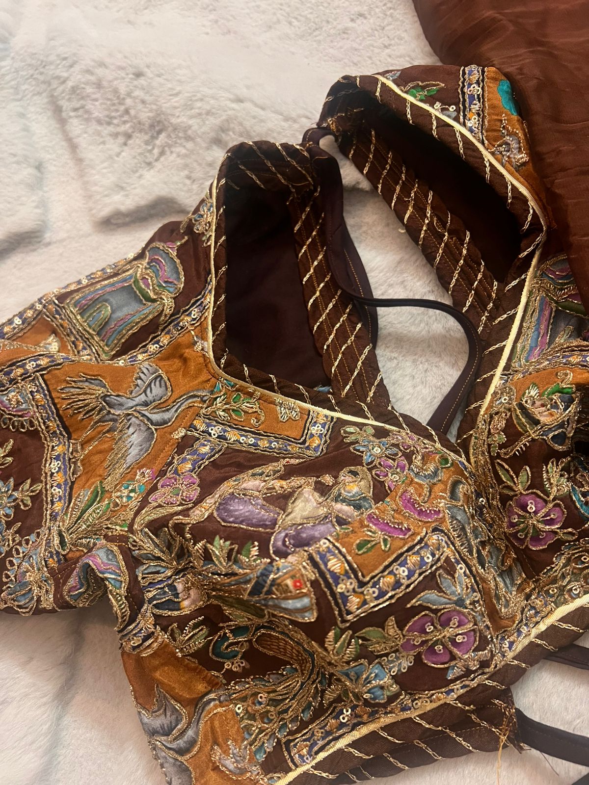 Chocolate Brown Chiffon Saree with Designer Border with Designer Kaanchli Blouse