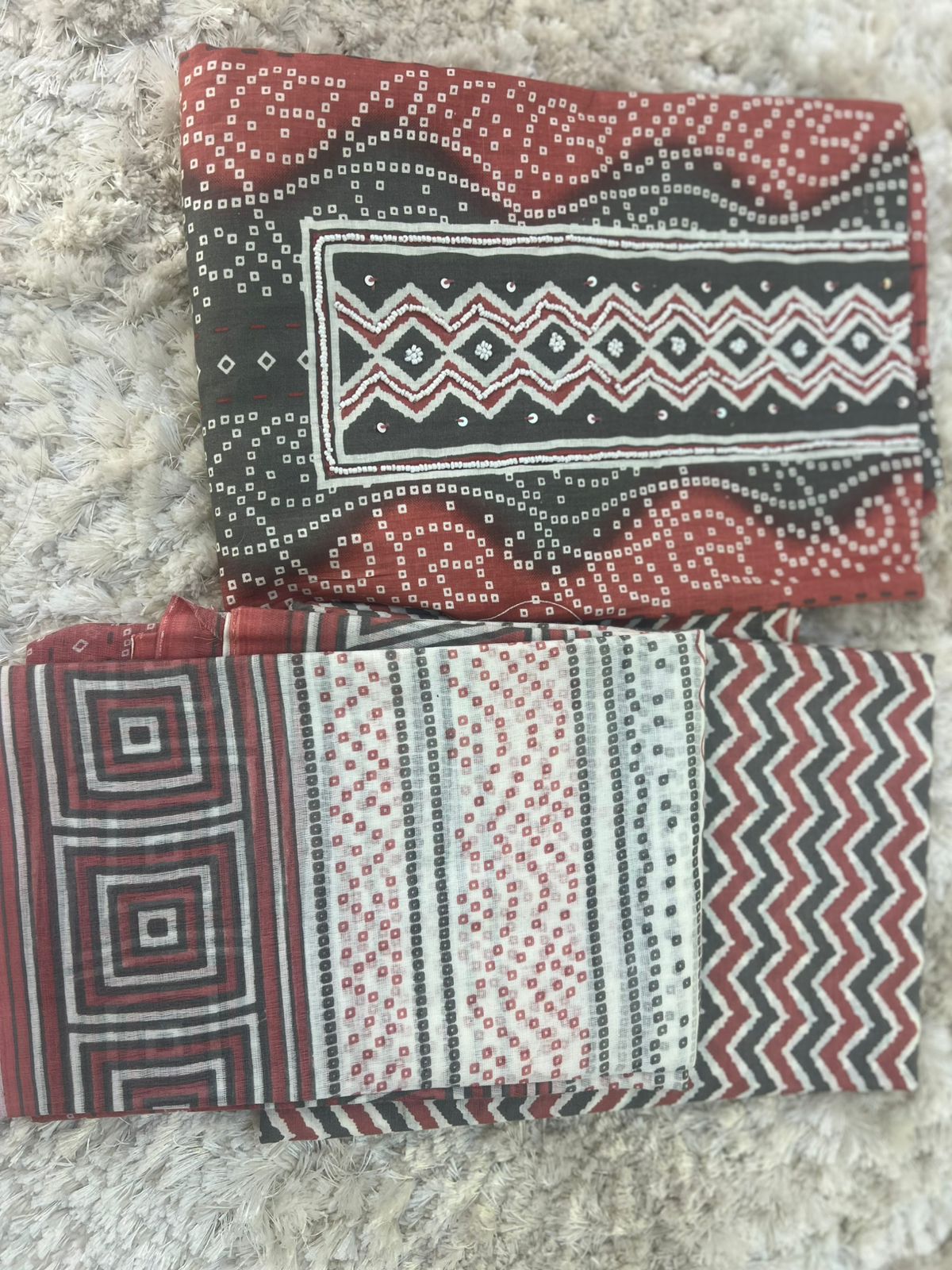 Bandhini Printed Suit with Mal Mal Duppatta (Unstitched)