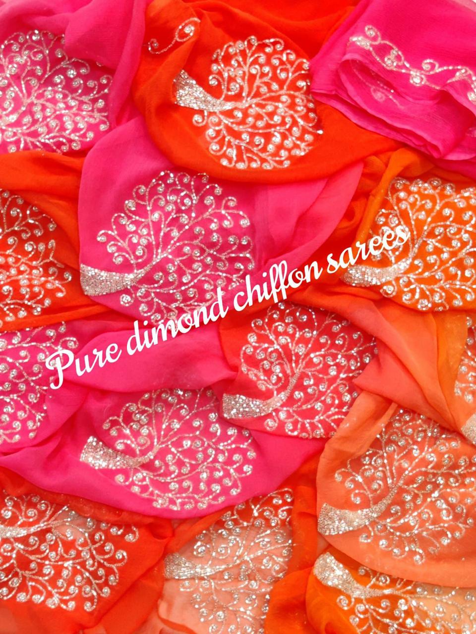 Magenta Orange Shaded Saree in Chiffon with Tree Design Boota all over the Saree with same Fabric Blouse Piece