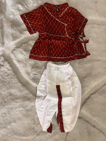 Maroon Color Printed Cotton Dhoti-Kurta