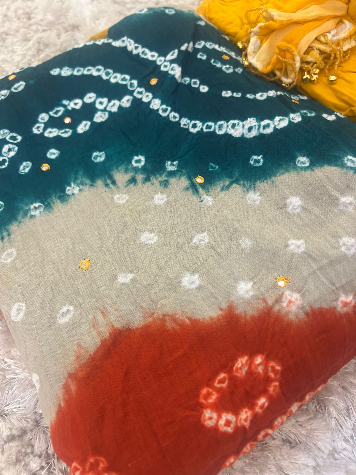 Beautiful Designer Handcrafted Bandhini Suit (Unstitched)