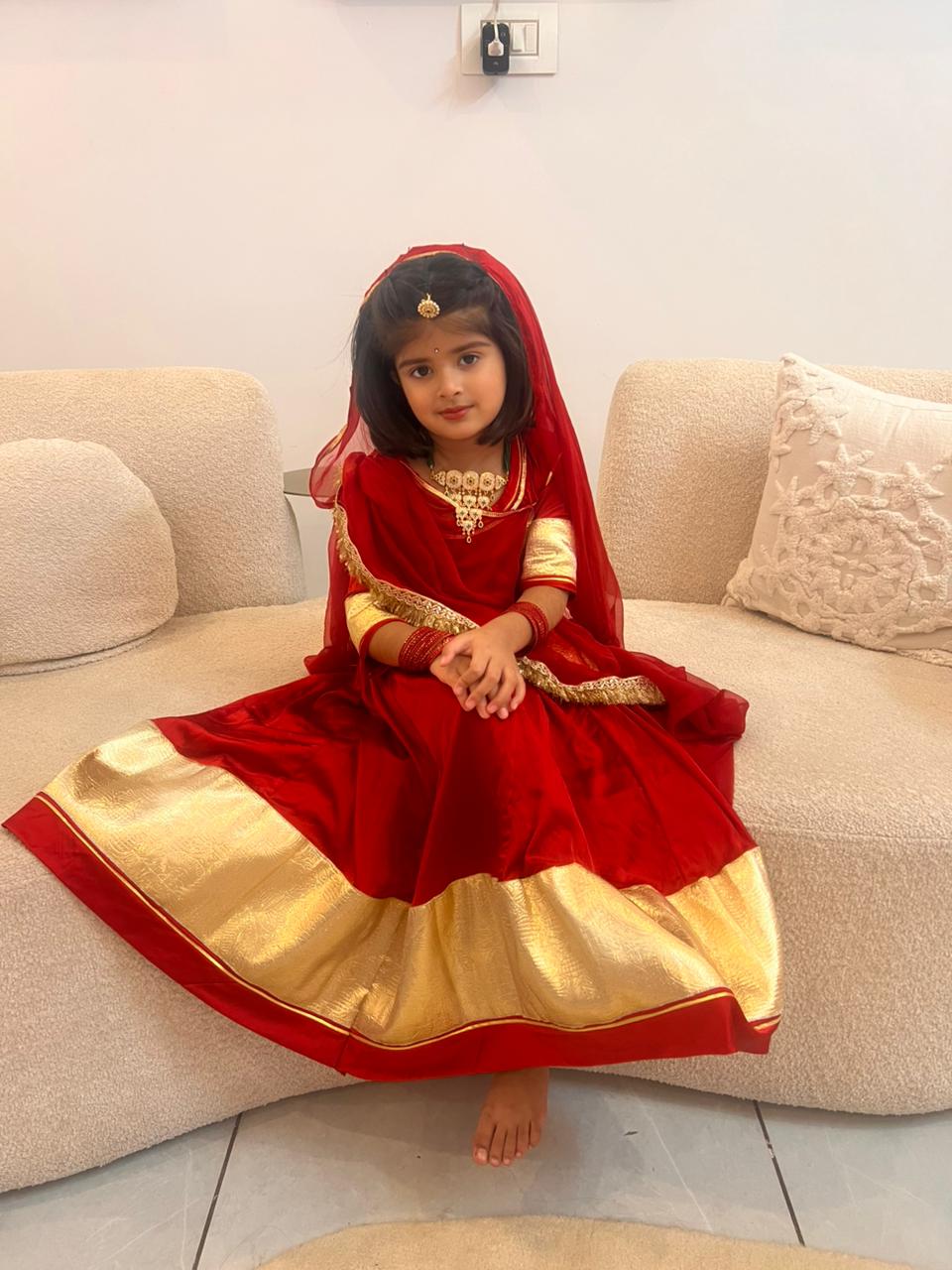 Pure Satin Red Color Kid Poshak