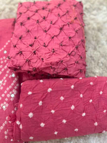 Beautiful Designer Mirror Work Haath Ka Bana Bandini Suit (Unstitched)