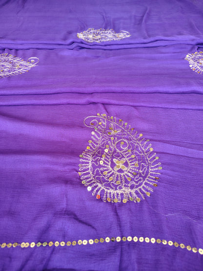 Beautiful Purple Color Chiffon Designer Saree with Blouse Piece