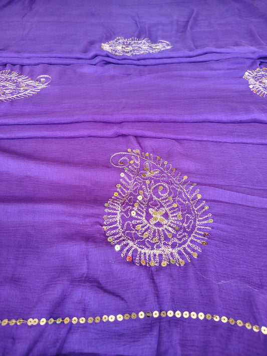 Beautiful Purple Color Chiffon Designer Saree with Blouse Piece