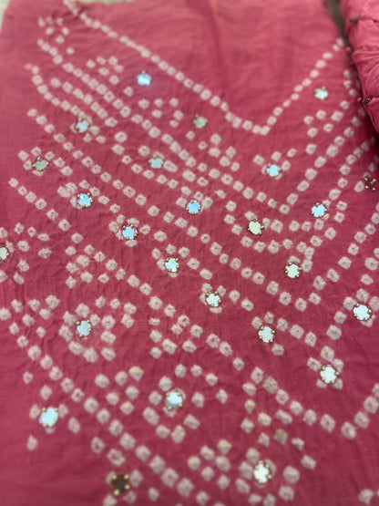 Beautiful Designer Mirror Work Haath Ka Bana Bandini Suit (Unstitched)