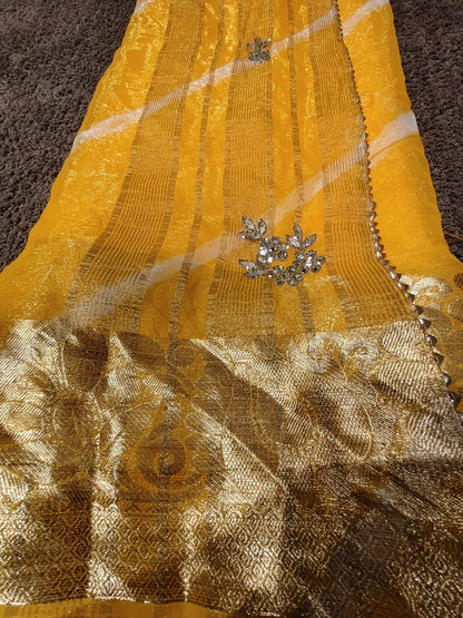 Beautiful Yellow Color Lahariya Designer Saree with Blouse Piece