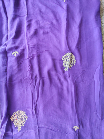 Beautiful Purple Color Chiffon Designer Saree with Blouse Piece