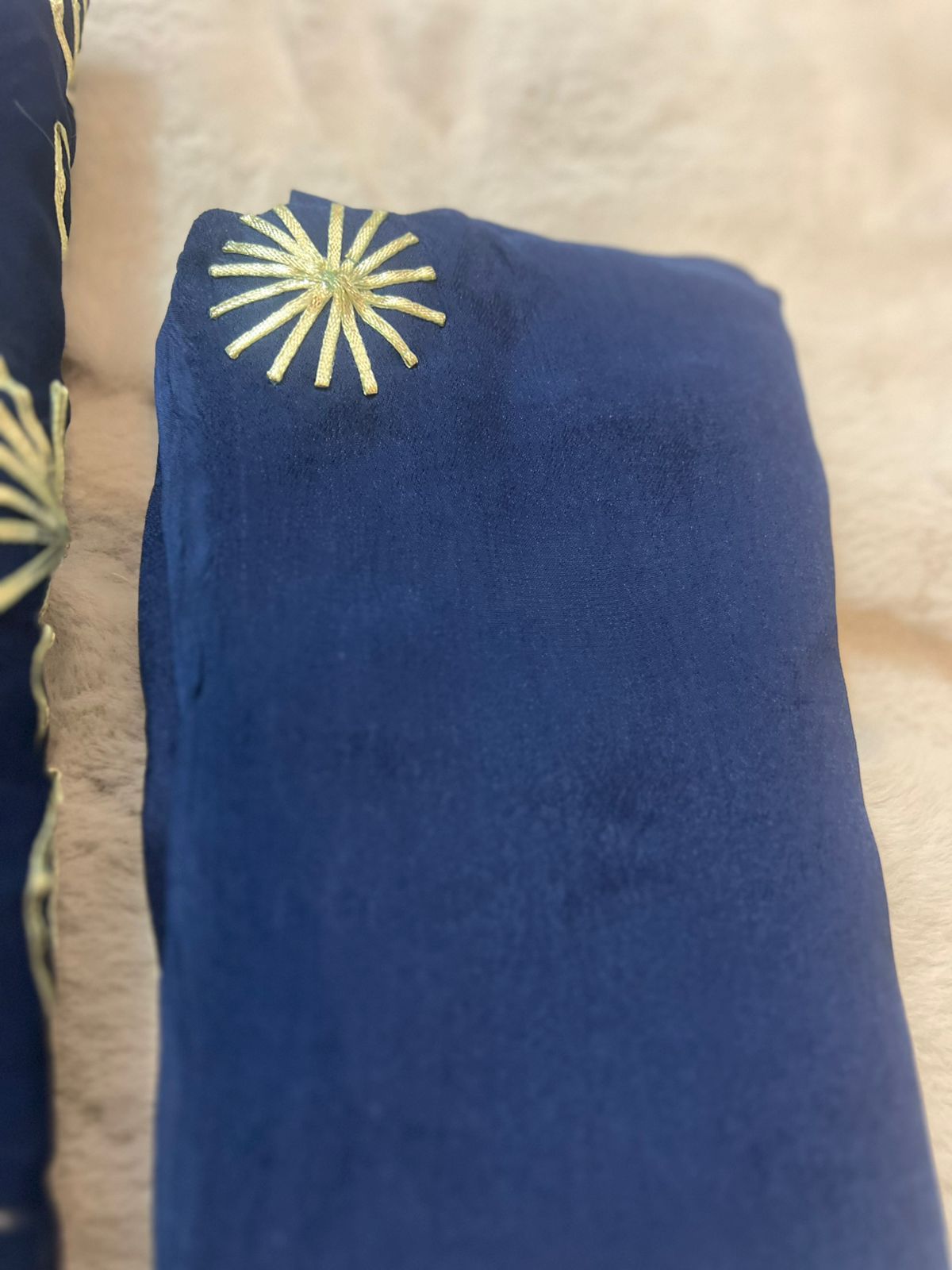 Pure Chiffon Gota Zaal Work Royal Blue Saree with Pure Crêpe Gota Zaal Work Blouse Piece