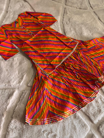 Pure Cotton Lahariya Print Kurti and Long Skirt