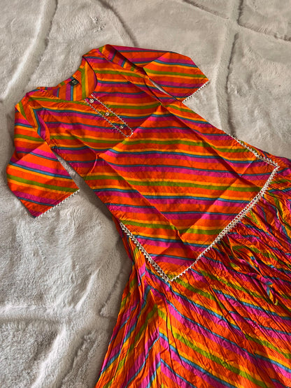 Pure Cotton Lahariya Print Kurti and Long Skirt