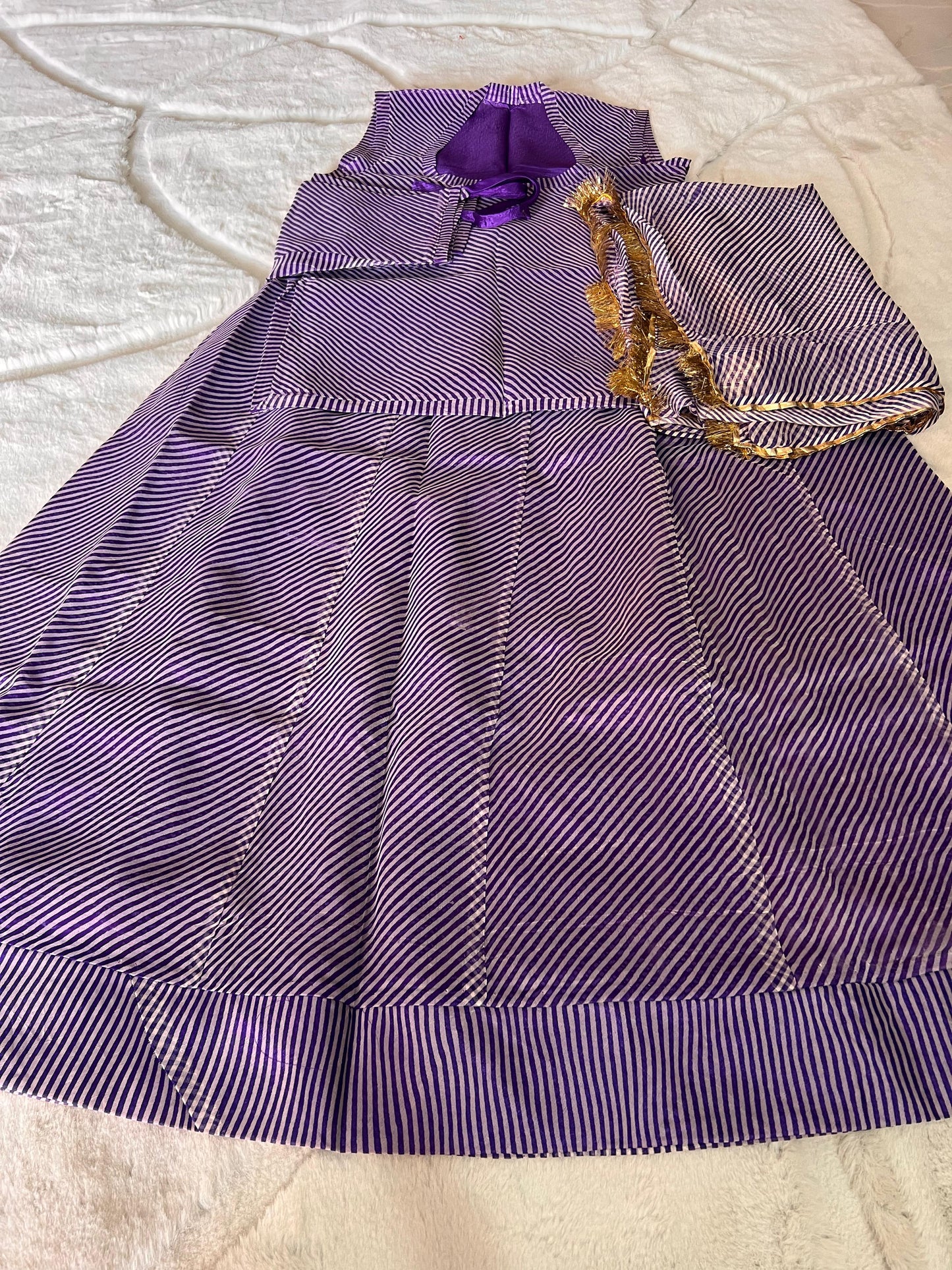Purple Color Pure Organza Lahariya Poshak (Stitched in Free Size)