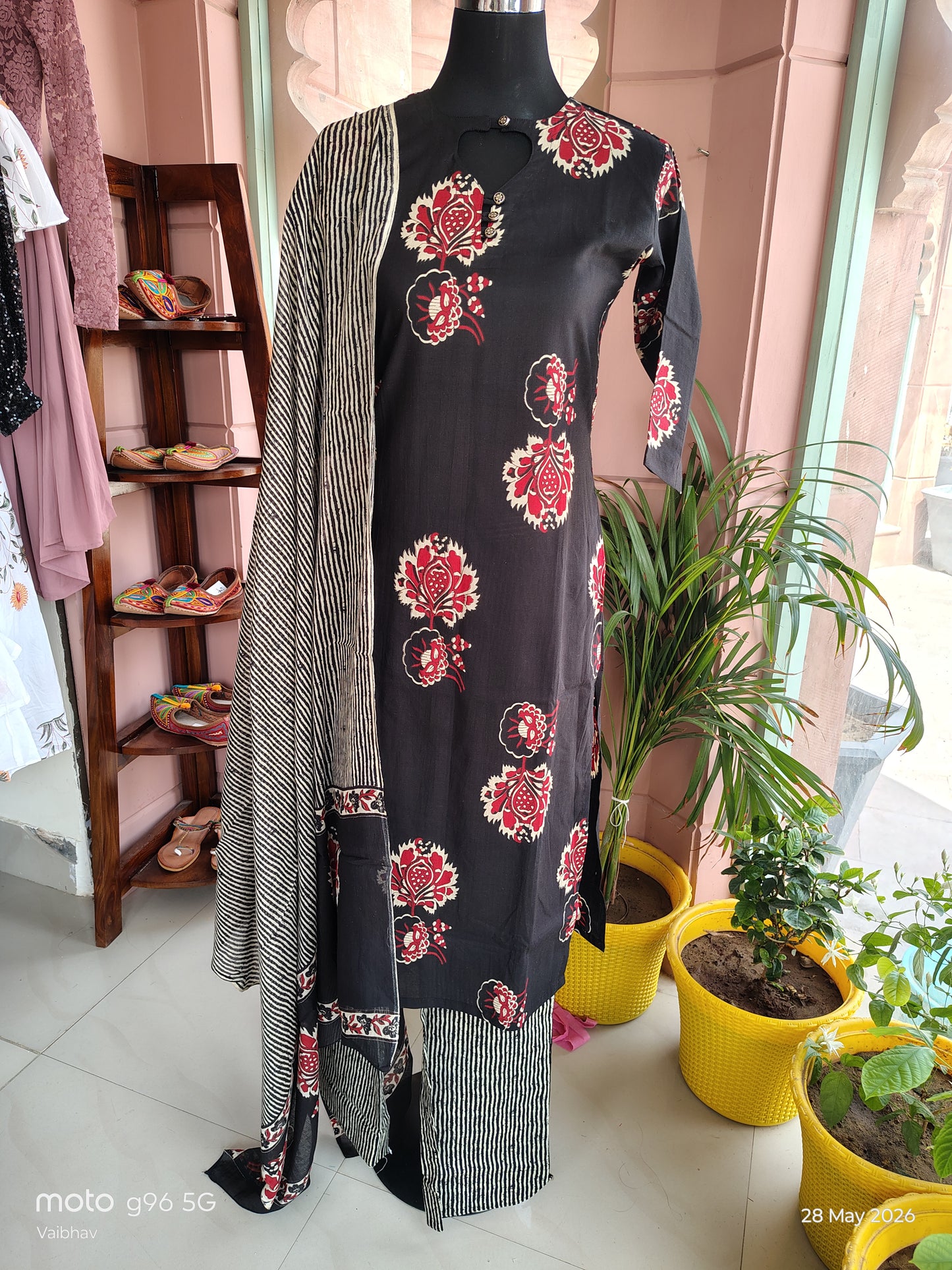 Beautiful Black Color Designer Neckline Tarapur Bombay Suit (Size: S)