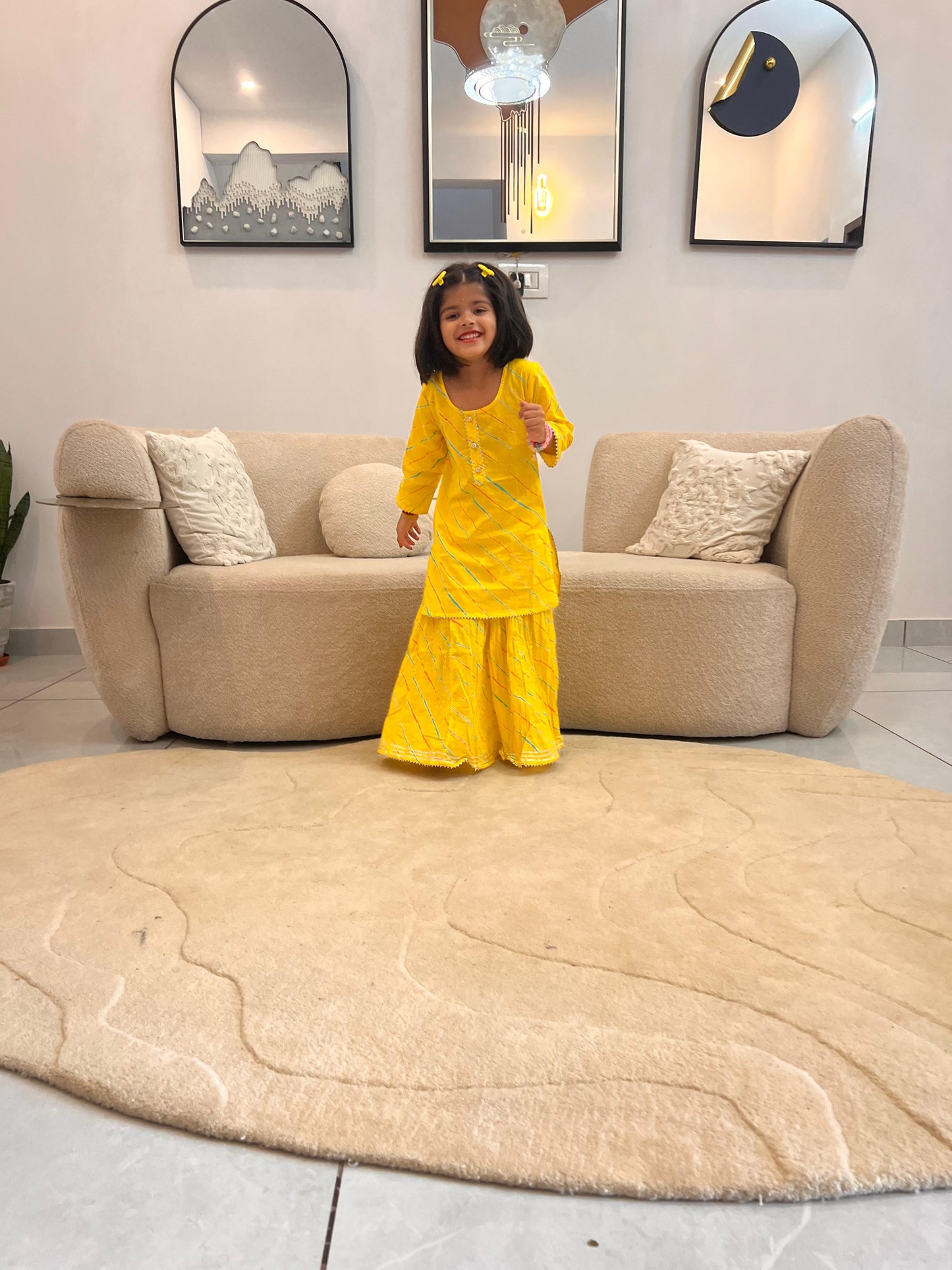 Beautiful Yellow Pure Cotton Lahariya Long Skirt and Kurti