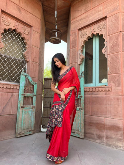 Beautiful Cotton Mulmul Saree with Unstitched Blouse Piece