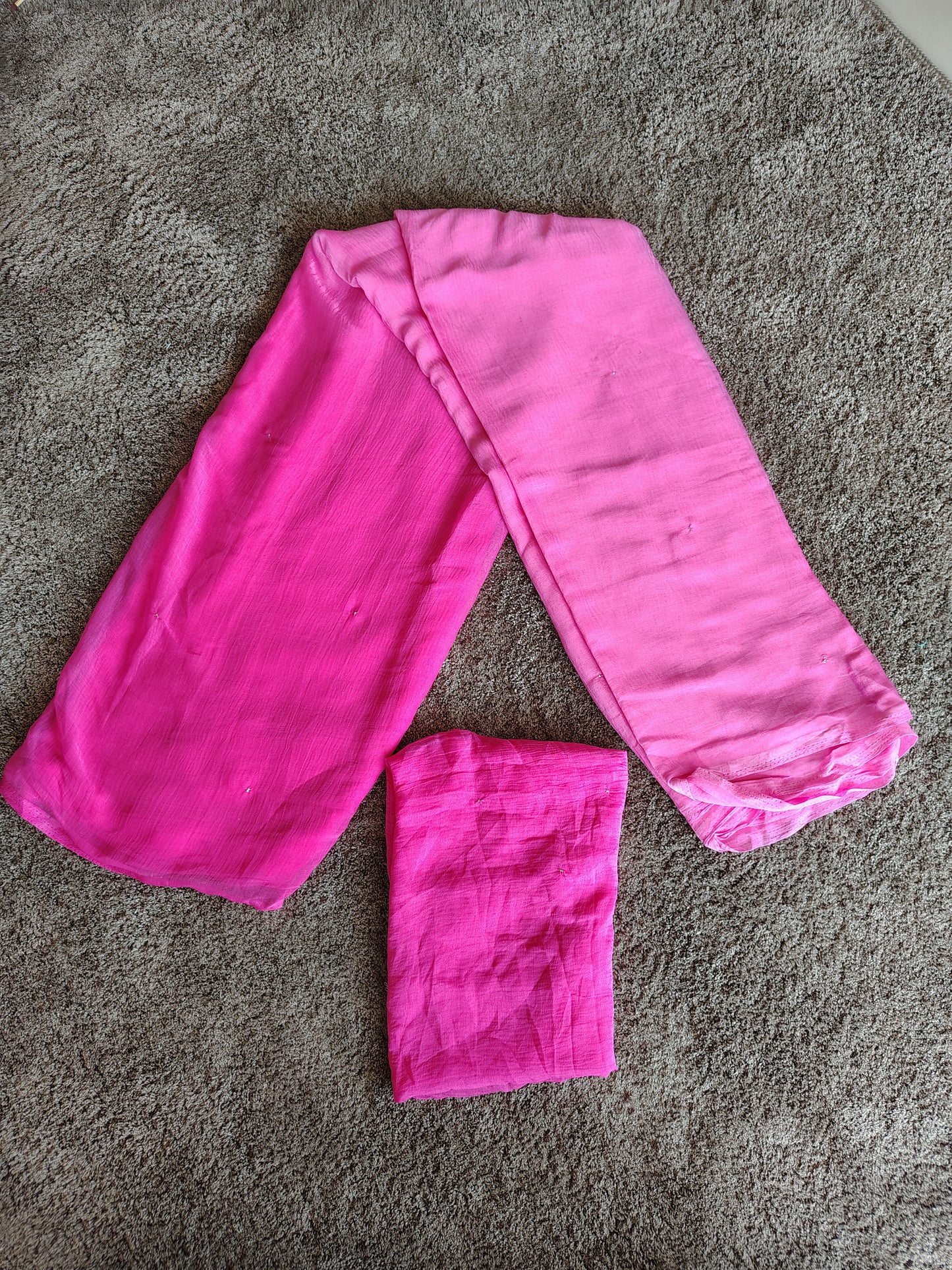 Beautiful Shaded Mukesh Work Pink Chiffon Saree with Blouse Piece