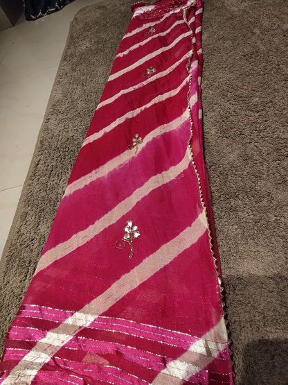 Beautiful Red-Pink Color Lahariya Saree with Blouse Piece