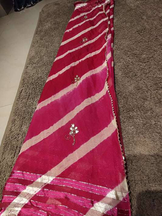 Beautiful Red-Pink Color Lahariya Saree with Blouse Piece