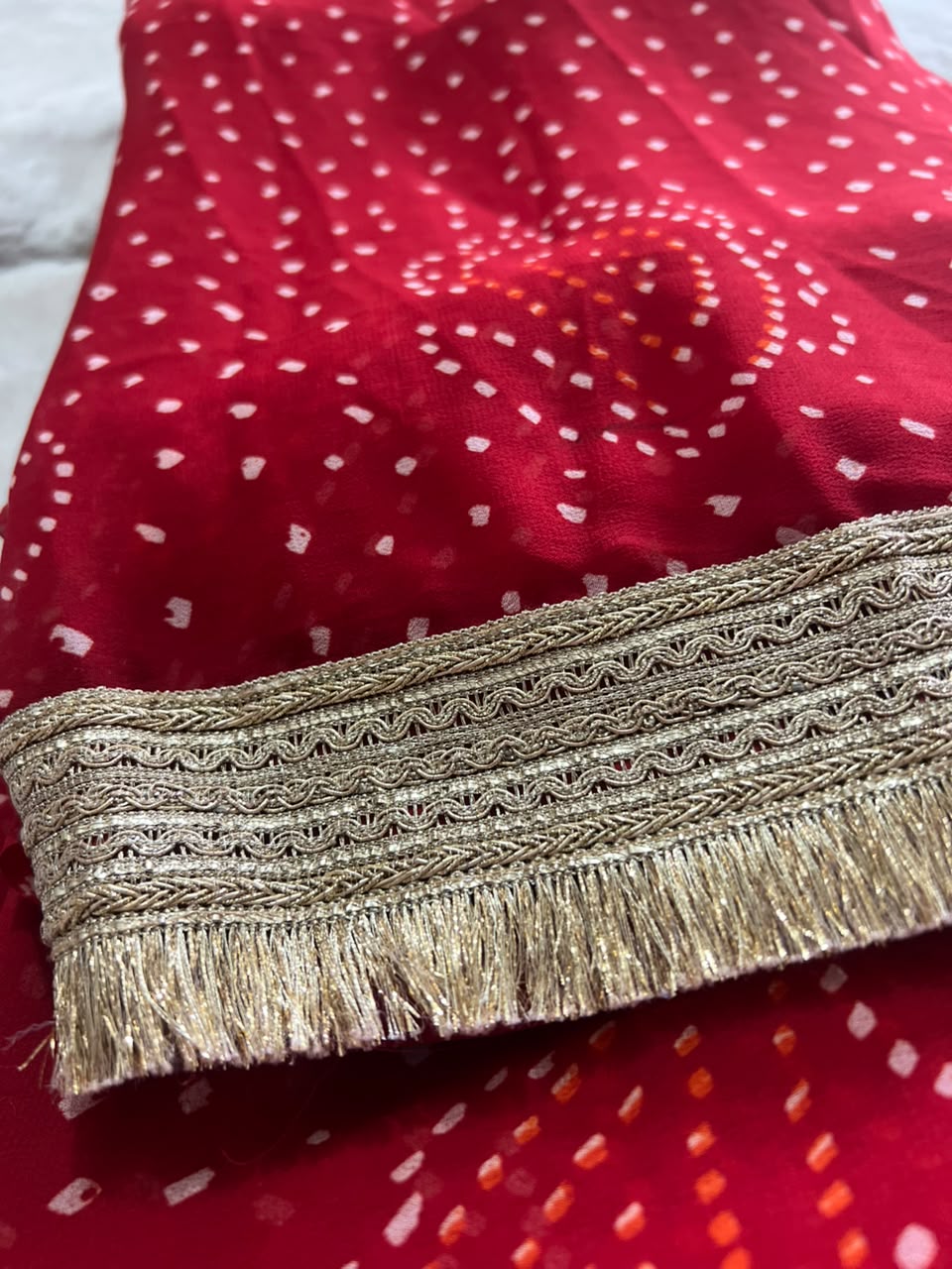 Beautiful Red Color Karva Chauth Special Bandhini Saree