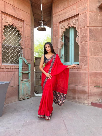Beautiful Cotton Mulmul Saree with Unstitched Blouse Piece