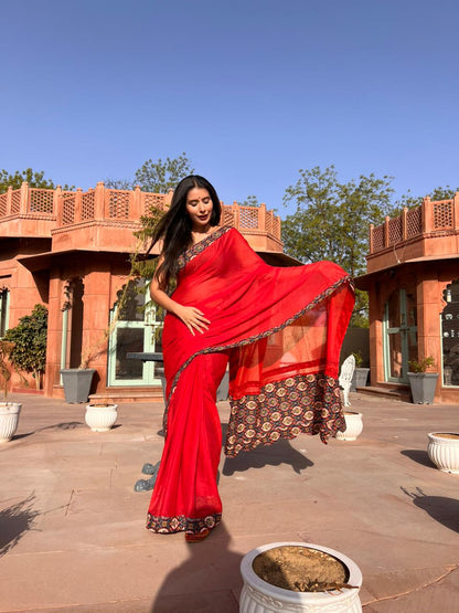 Beautiful Cotton Mulmul Saree with Unstitched Blouse Piece