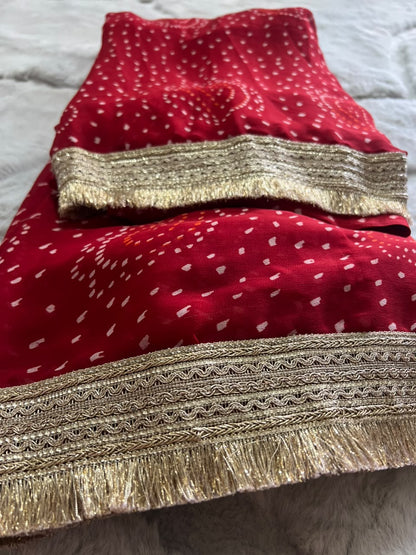 Beautiful Red Color Karva Chauth Special Bandhini Saree
