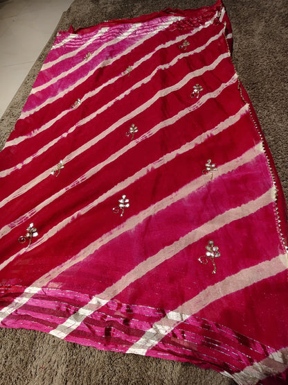 Beautiful Red-Pink Color Lahariya Saree with Blouse Piece